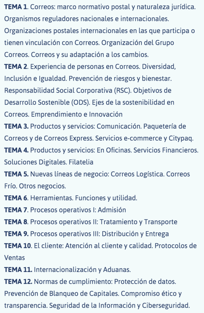 Temario Oposiciones Correos. Academia Aula Traintop